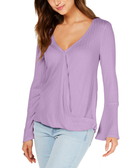 Style & Co Women V Neck Bell Sleeve Top Lavender Sprig