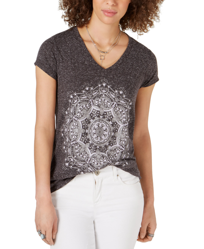 Style & Co Women Petite Graphic Top Aztec Pinwheel