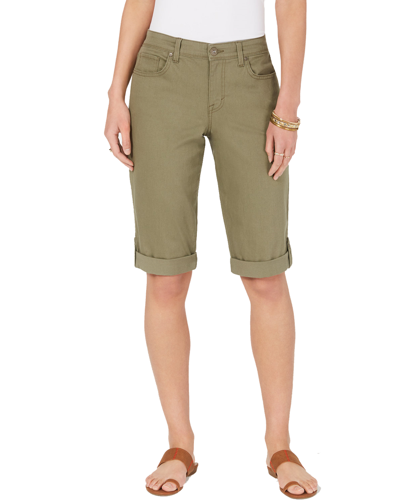 Style & Co Women Cuffed Denim Skimmer Shorts Olive Sprig