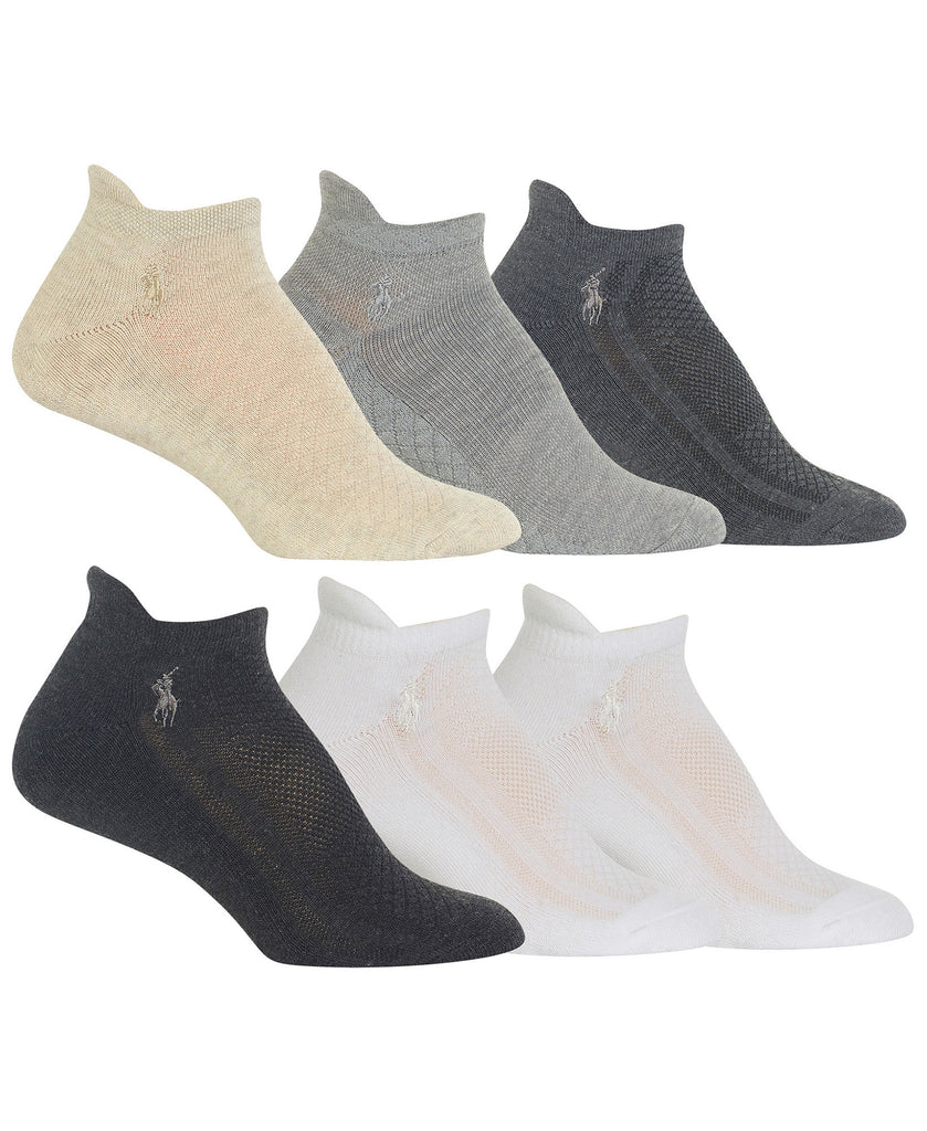 Polo Ralph Lauren Womens 6 Pk. Mixed Mesh Low Cut Tab Socks Sand