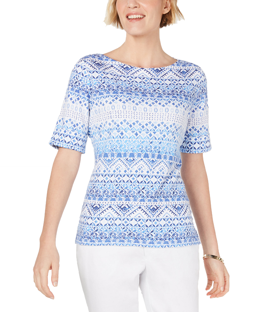 Karen Scott Women Printed Boat Neck Top Starlit Perri