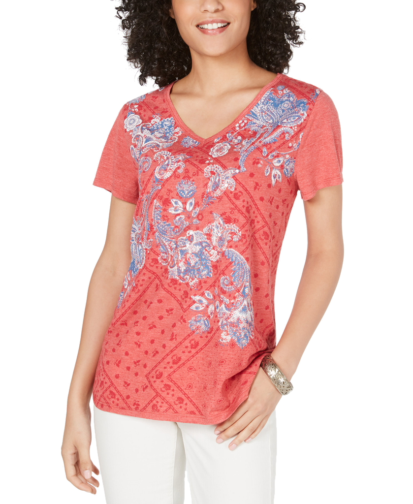 Style & Co Women Petite Petite Graphic Print T Shirt Bandana Fields