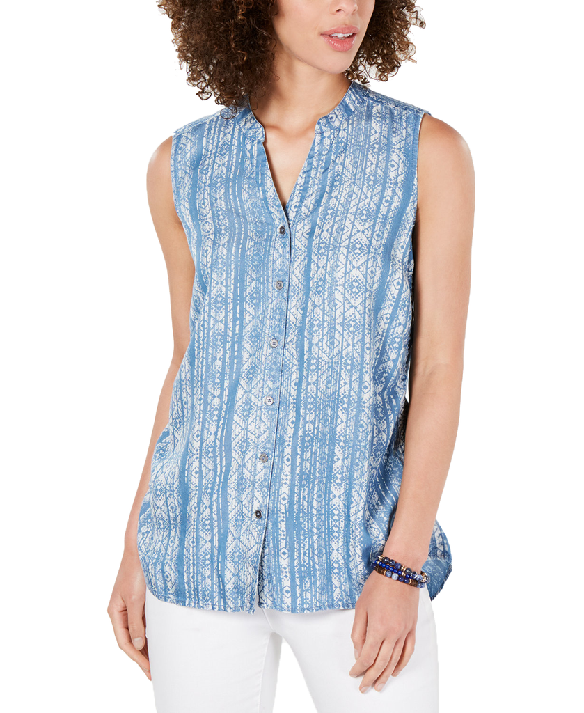 Style & Co Women Side Seam Sleeveless Shirt Tapestry Stripe