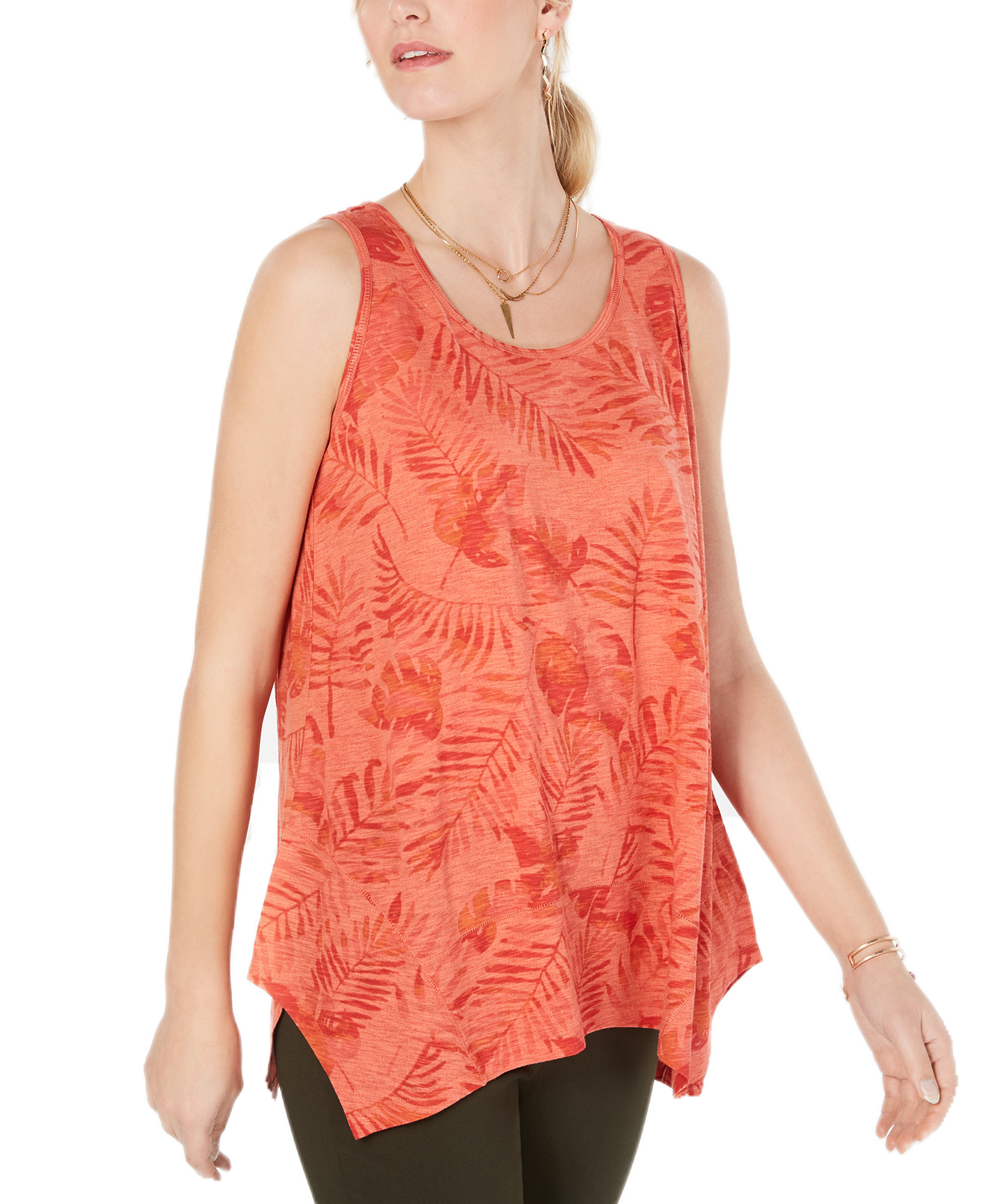 Style & Co Women Petite Printed Tank Top Palm Array