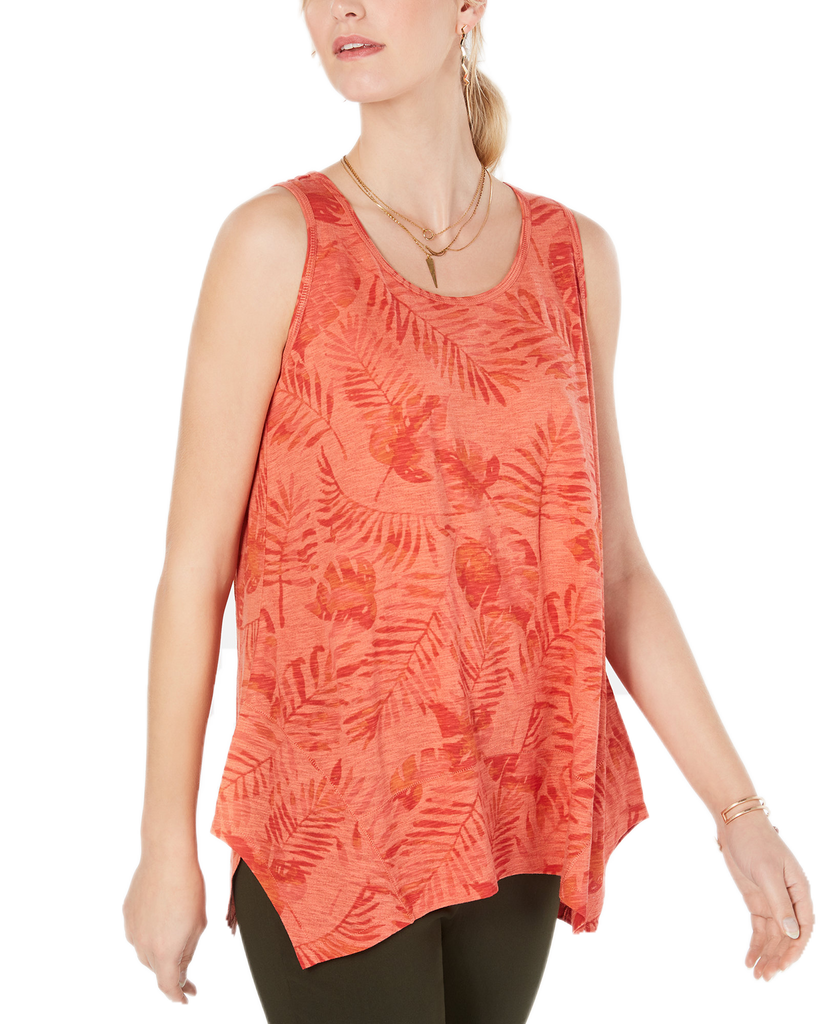 Style & Co Women Petite Printed Tank Top Palm Array