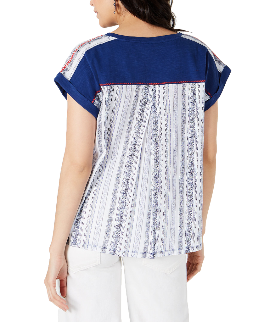 Style & Co Women Mixed Media Scoop Neck Top