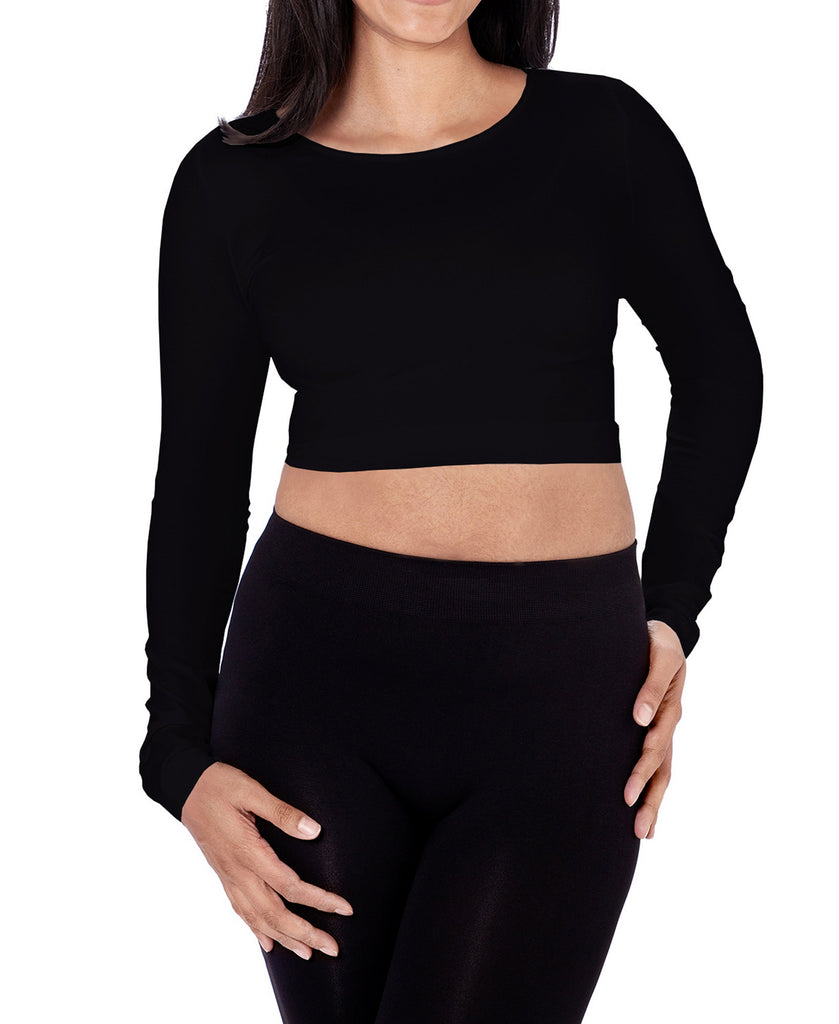 skinny tees Women Long Sleeve Crop Top Black