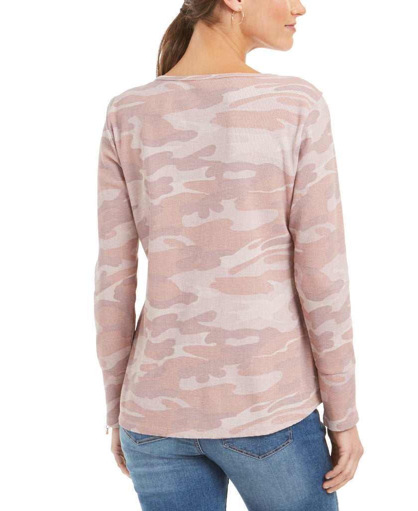 Style & Co Women Printed Split Neck Cotton Thermal Top