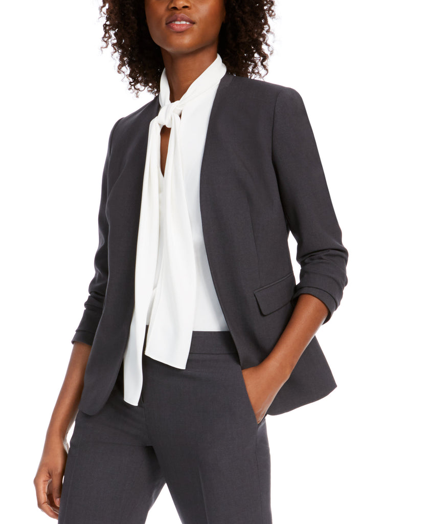 Bar III Women Collarless Open Front Blazer Granite Gray