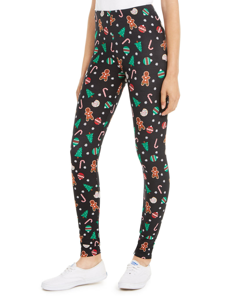 Planet Gold Womens Printed Holiday Leggings Black Gingerbread