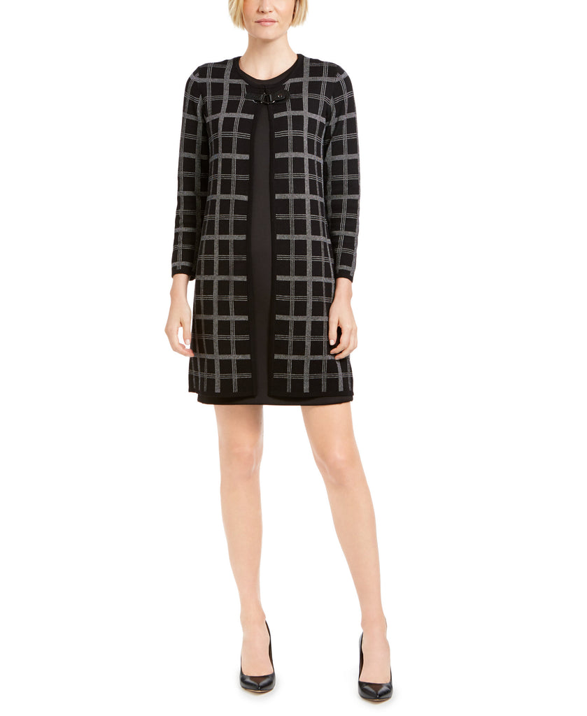 Kasper Women Petite Plaid Topper Jacket Black Vanilla Ice