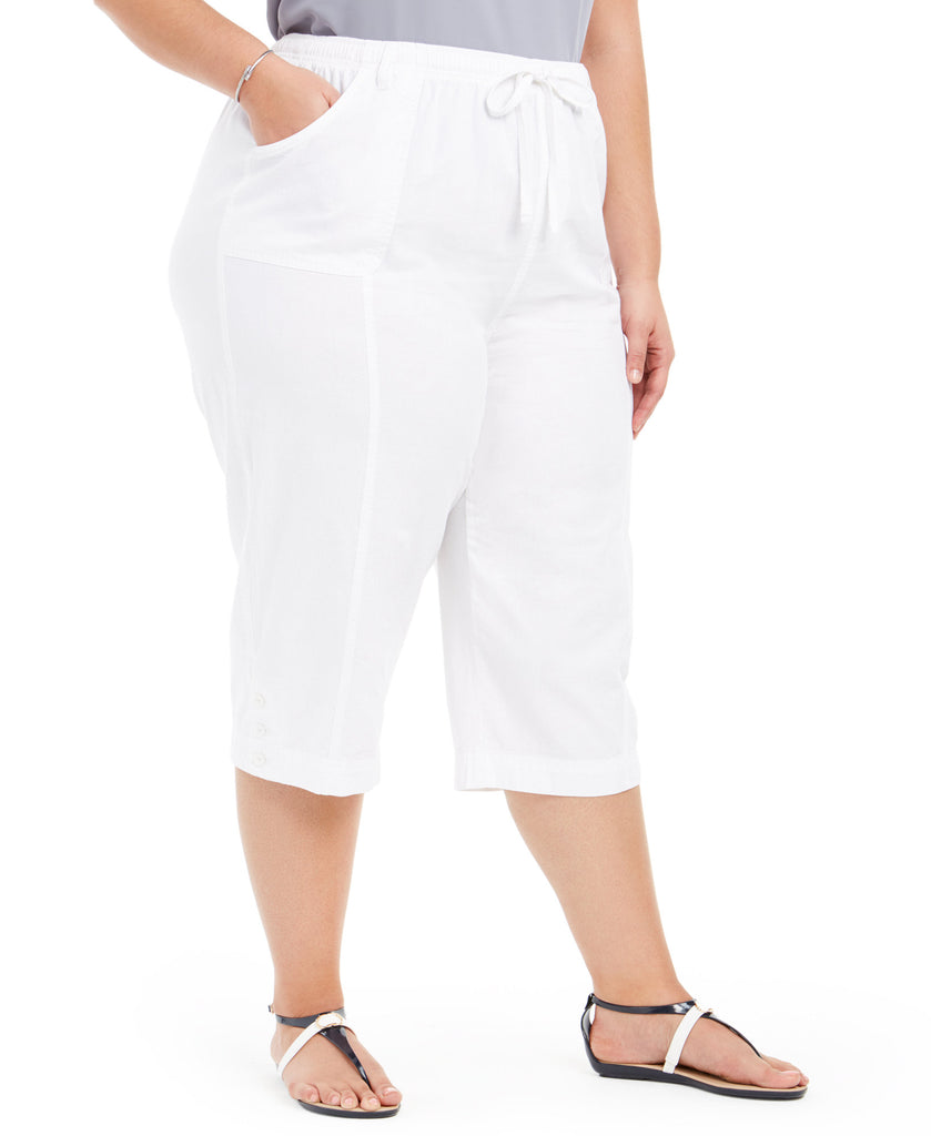 Karen Scott Women Plus Button Cuff Capri Pants Bright White