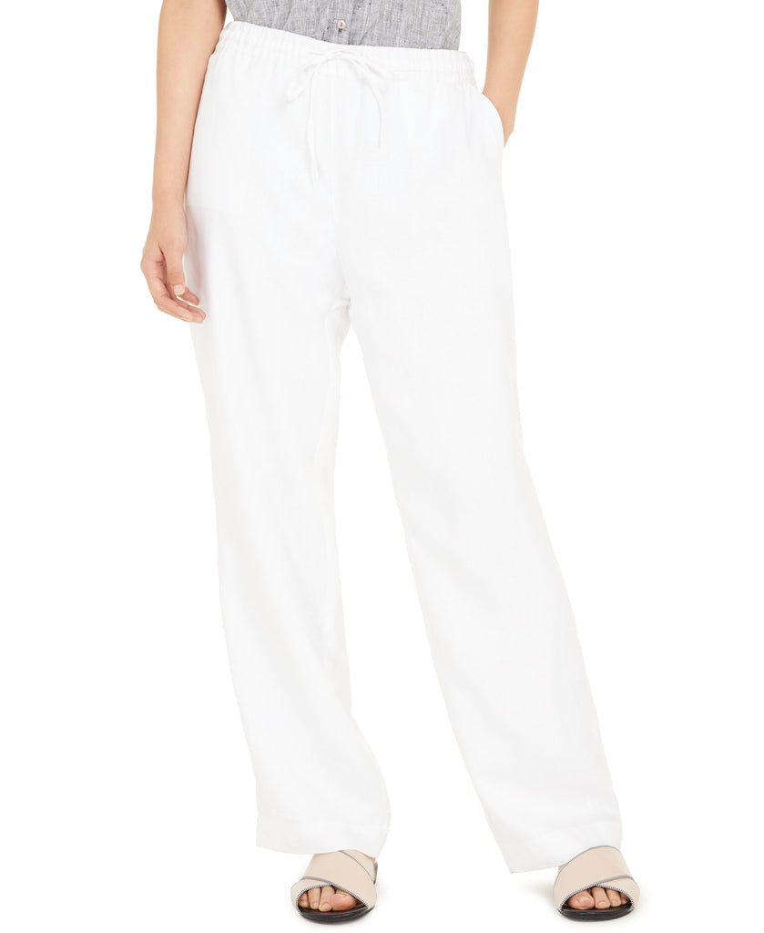 Charter Club Women Linen Drawstring Waist Pants Bright White