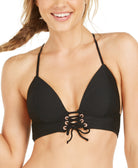 Hula Honey Women Ribbed Push Up Bikini Top Black