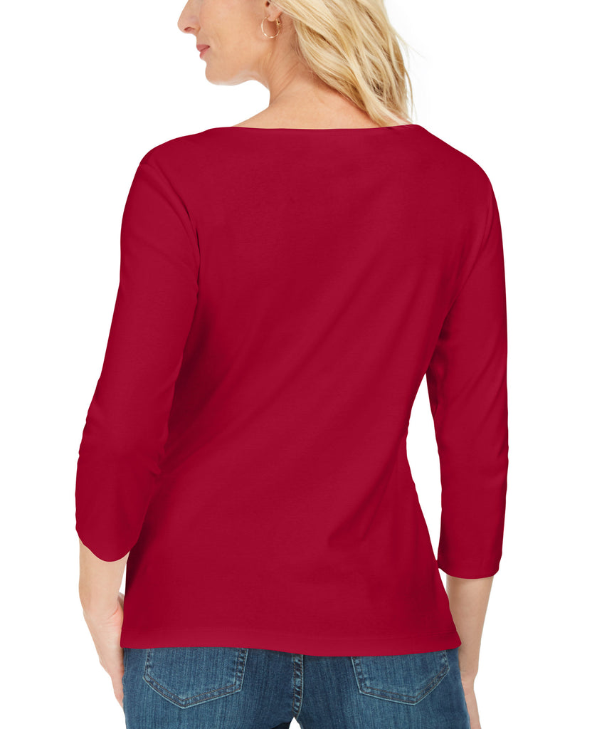 Karen Scott Women Cotton 3 4 Sleeve Top