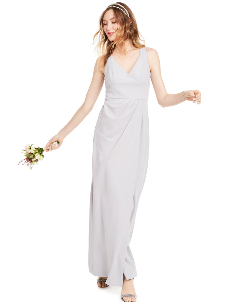 Adrianna Papell Women Knit Crepe Dress Bridal Silver