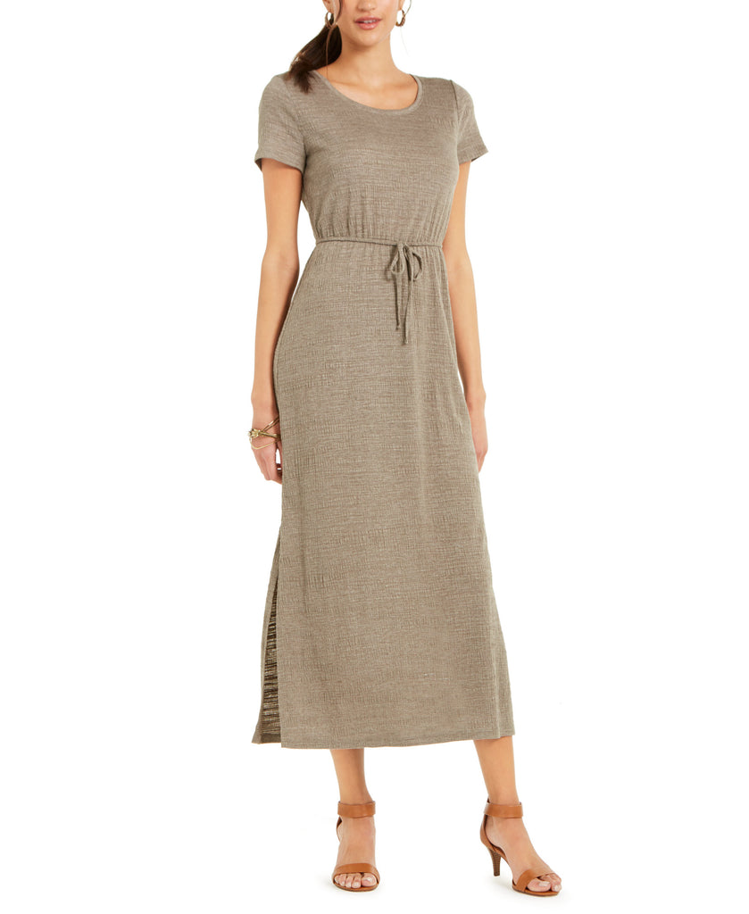 Style & Co Women Textured Tie Waist Maxi Dress Soft Biscuit