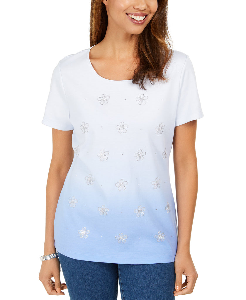 Karen Scott Women Daisy Shine Scoop Neck Top Perfect Periwinkle