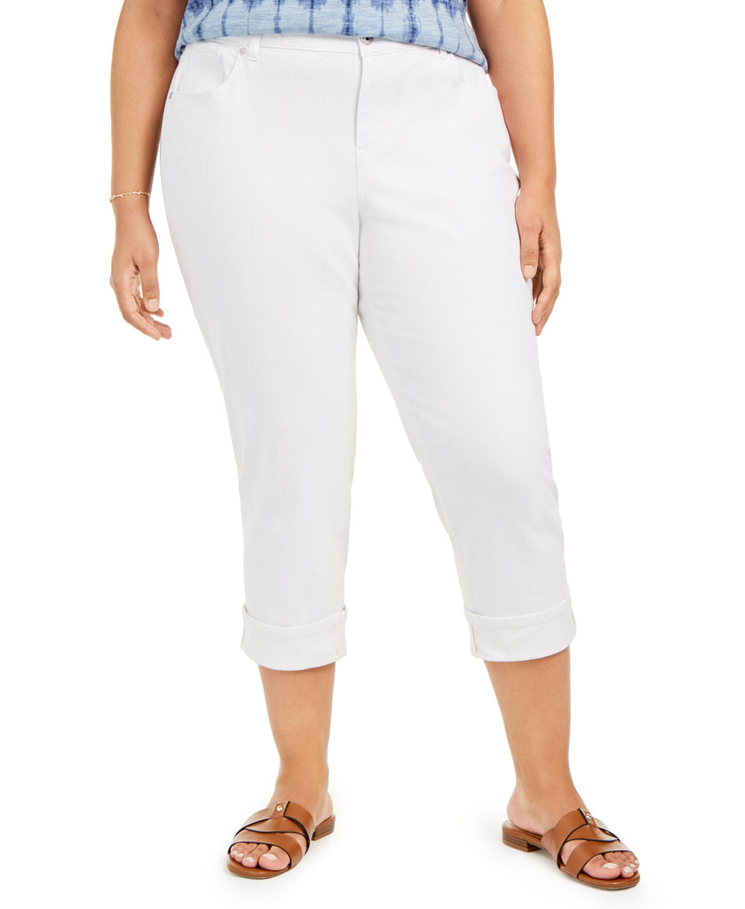 Style & Co Women Plus Tummy Control Cropped Cuffed Jeans Bright White