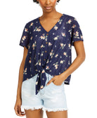 Hippie Rose Women Floral Print Tie Front Top Navy Floral