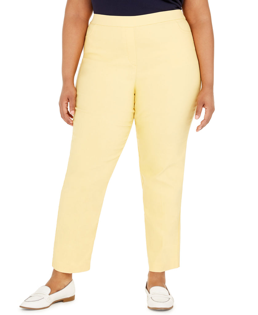 Alfred Dunner Women Plus Classic Allure Tummy Control Pull On Pants Yellow