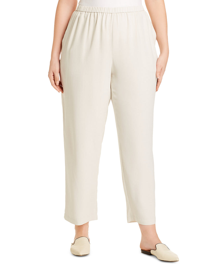 Eileen Fisher Women Plus Straight Fit Silk Pull On Pants Bone