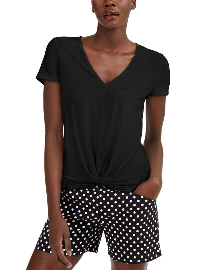 INC International Concepts Women Twist Front T Shirt Deep Black