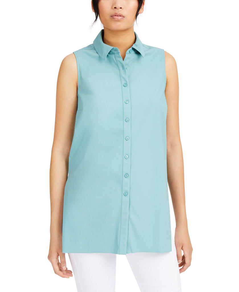 Alfani Women Sleeveless Knit Button Front Tunic Precious Jade