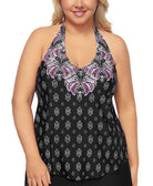 Island Escape Women Plus Halter Tankini Top Black
