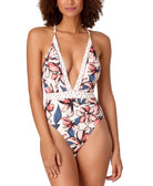 Anne Cole Women STUDIO Printed Plunge One Piece Swimsuit Multi