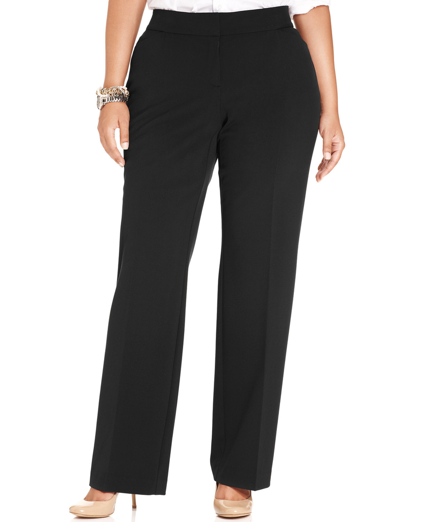 JM Collection Women Plus Curvy Fit Straight Leg Pants Deep Black