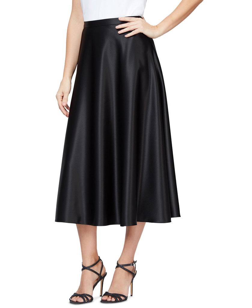 Alex Evenings Womens Satin Midi Skirt Black