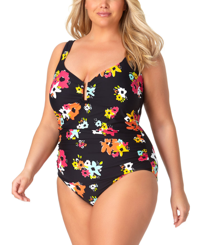 Anne Cole Women Plus Island Bloom Sweetheart U Trim One Piece Swimsuit Multi