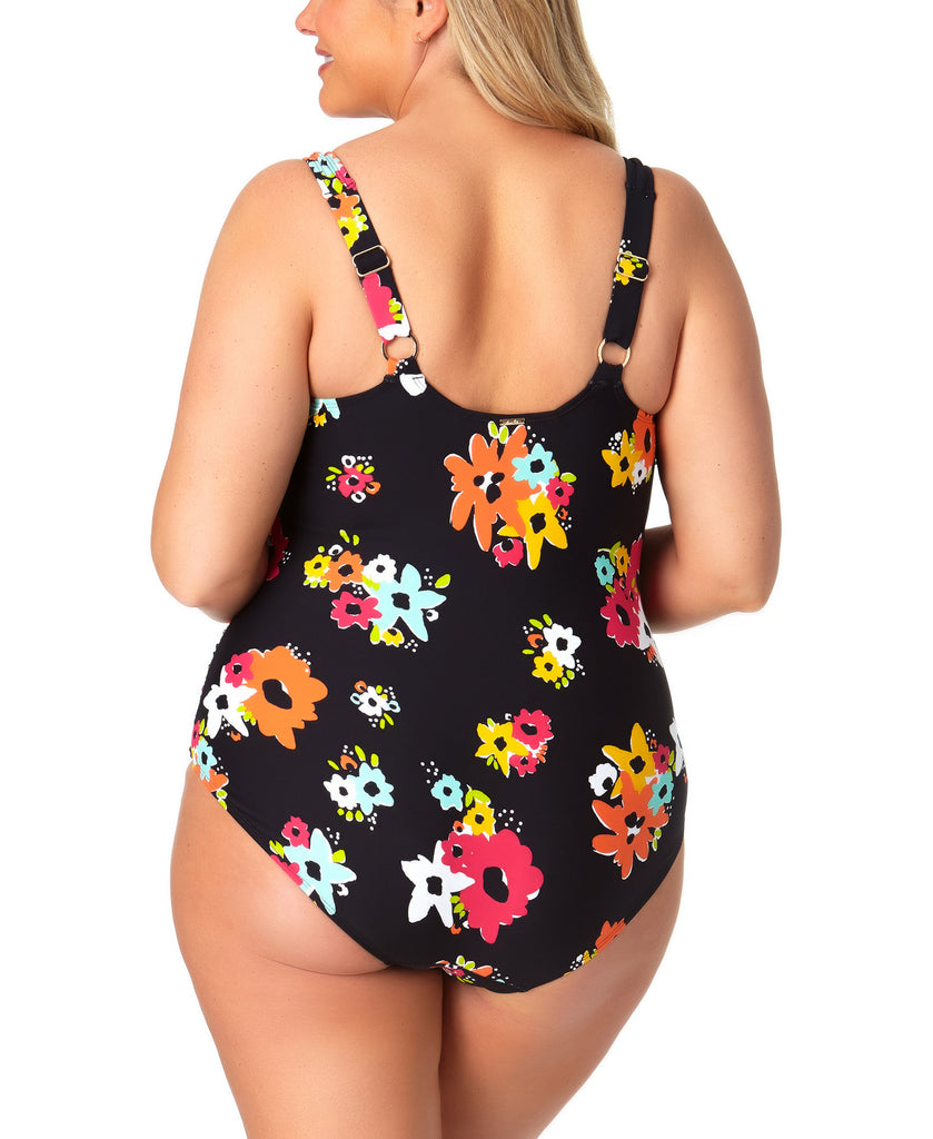 Anne Cole Women Plus Island Bloom Sweetheart U Trim One Piece Swimsuit