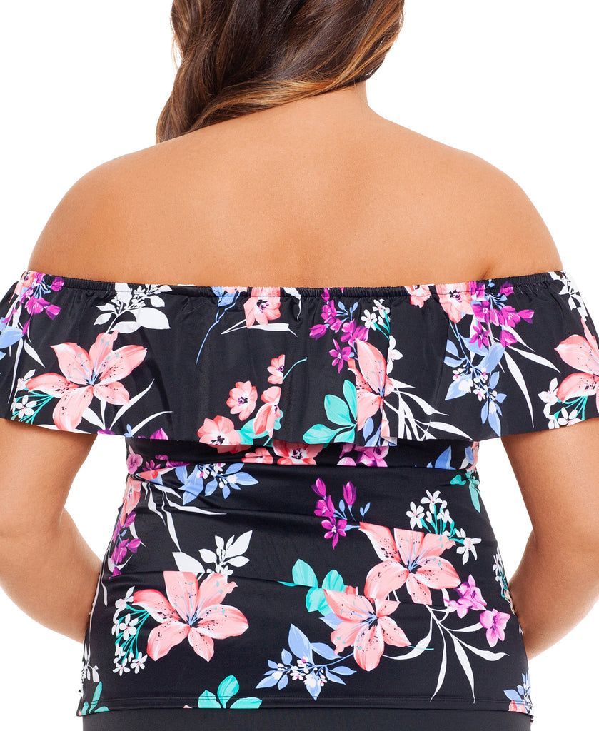 Swim Solutions Women Plus Printed Ruffled Off The Shoulder Tankini Top