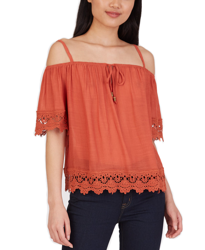 BCX Women Crochet Trim Cold Shoulder Top Sedona