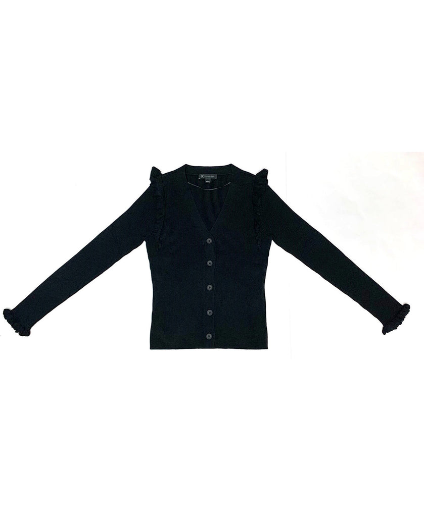 INC International Concepts Women Ruffle Trim Cardigan Deep Black