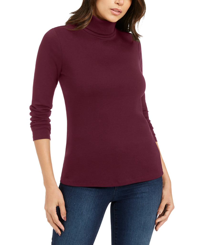 Charter Club Women Pima Turtleneck Top Harvest Wine