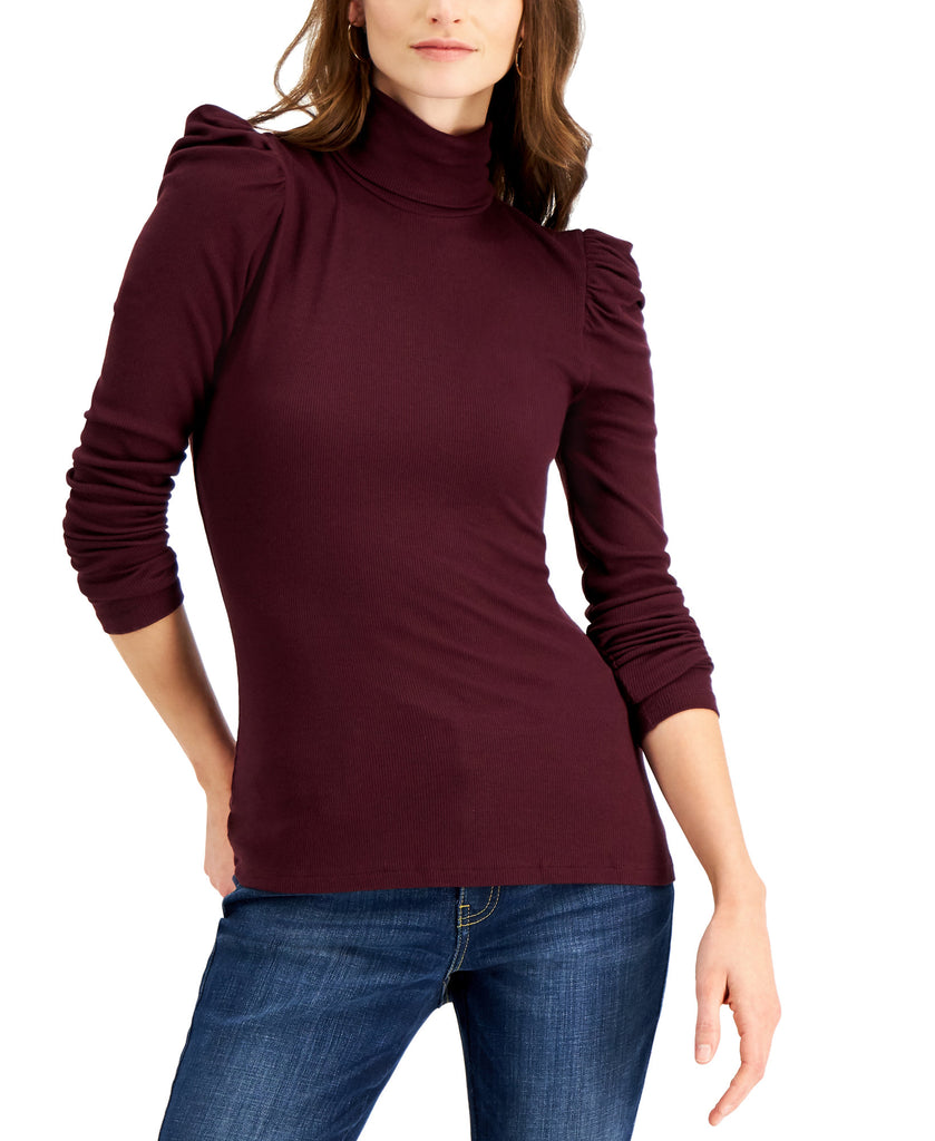 INC International Concepts Women Puff Sleeve Turtleneck Top Port