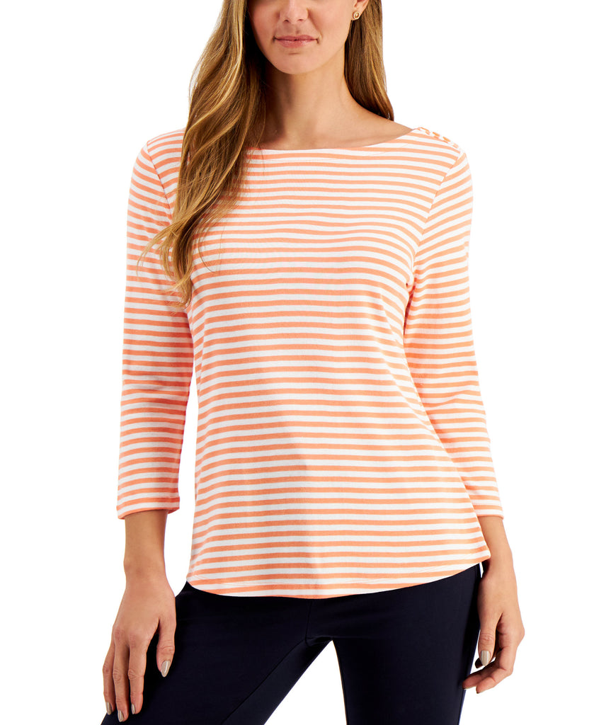 Charter Club Women 3 4 Sleeve Striped Top Resort Coral Combo