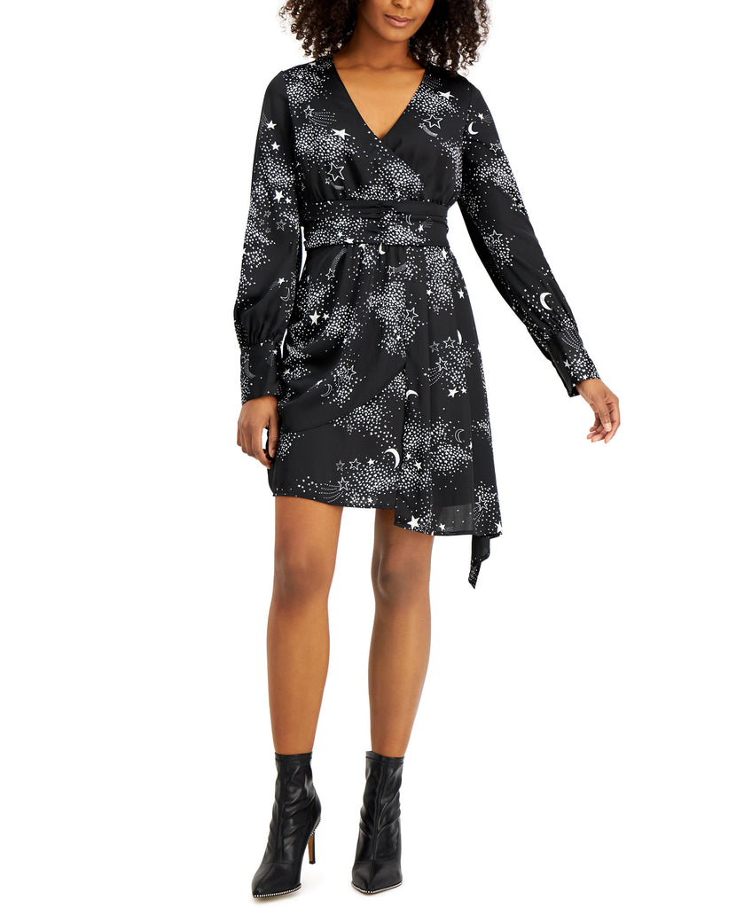 Bar III Women Star Print Asymmetrical Dress Black