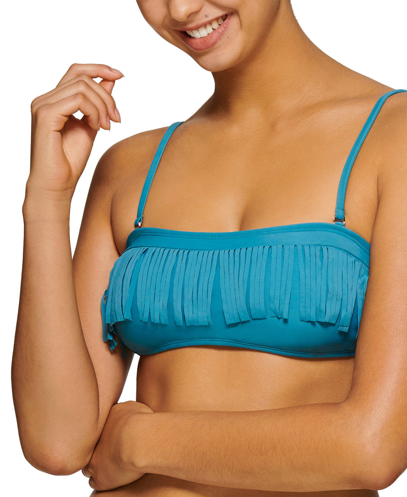 Hula Honey Women Fringe Bandeau Swim Top Blue