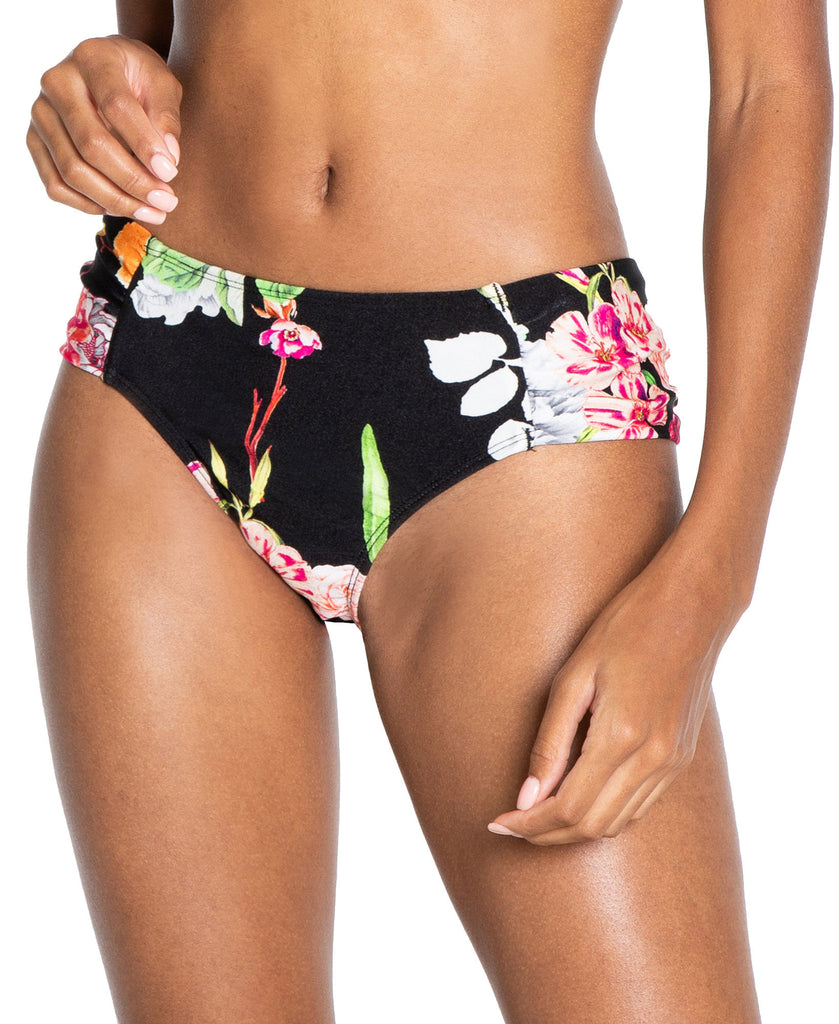 RACHEL Rachel Roy Women Ombre Floral Printed Ruched Side Bikini Bottoms Black