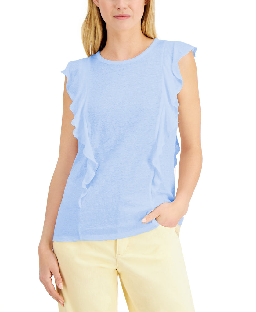 Charter Club Women Linen Ruffled Top Serenity