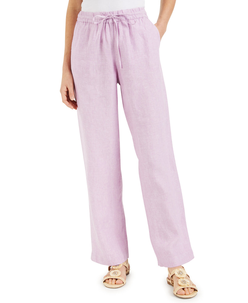 Charter Club Women Linen Drawstring Waist Pants Lavender Rose