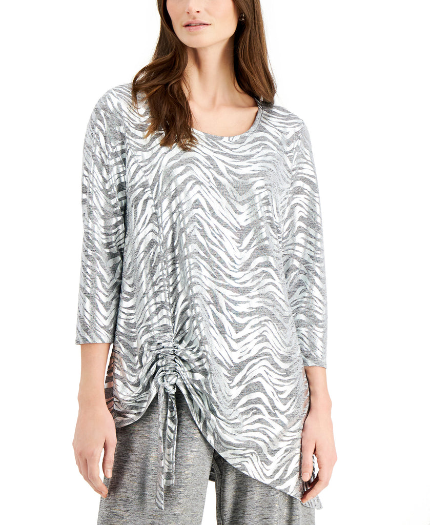 JM Collection Women Space Dyed Knit Top Grey Foil