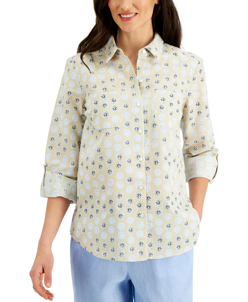 Charter Club Women Printed Shirt Flax Combo