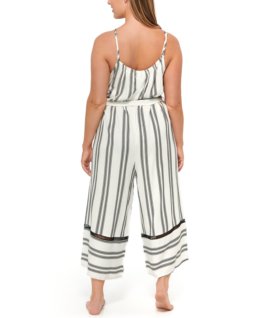 Dotti Women Newport Stripes Belted Jumpsuit Cover Up