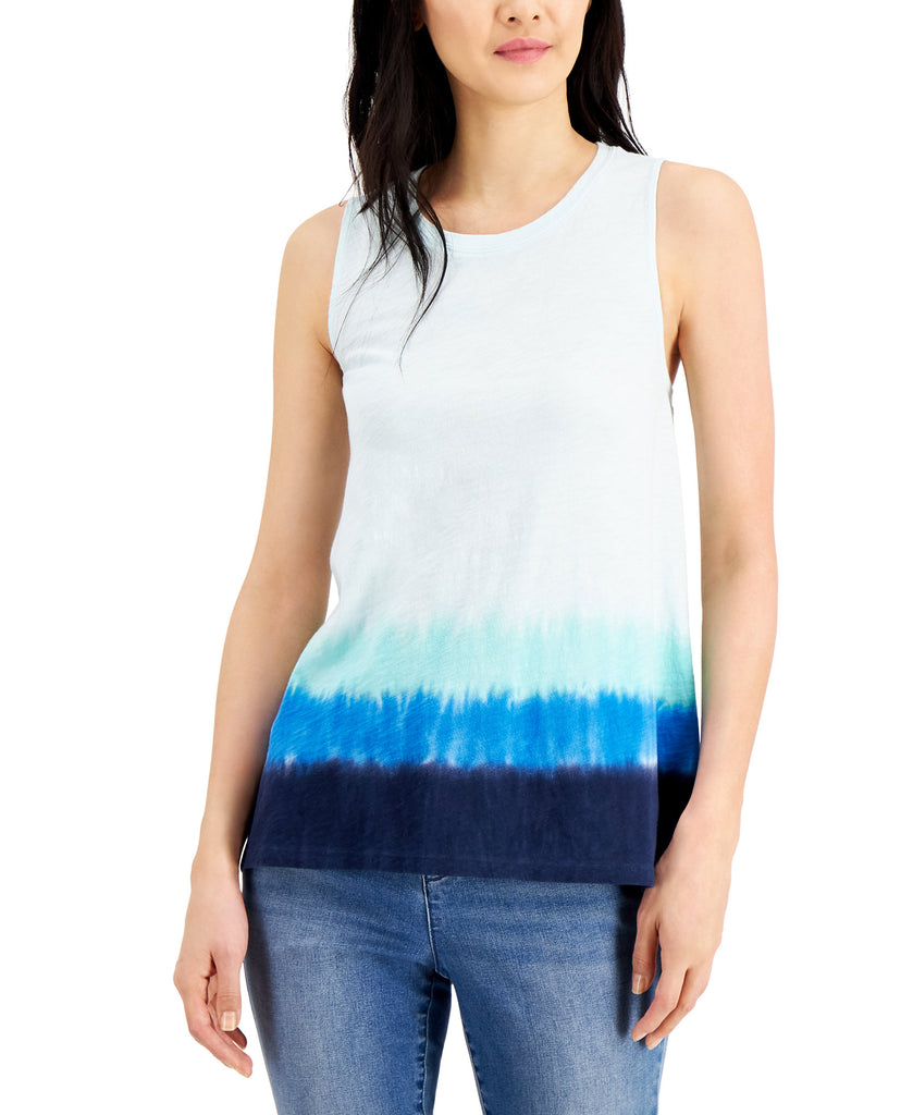 INC International Concepts Women Cotton Tie Dyed Tank Top Seabreeze