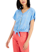 Style & Co Women Plus Plaid Tie Front Shirt Super Sonic
